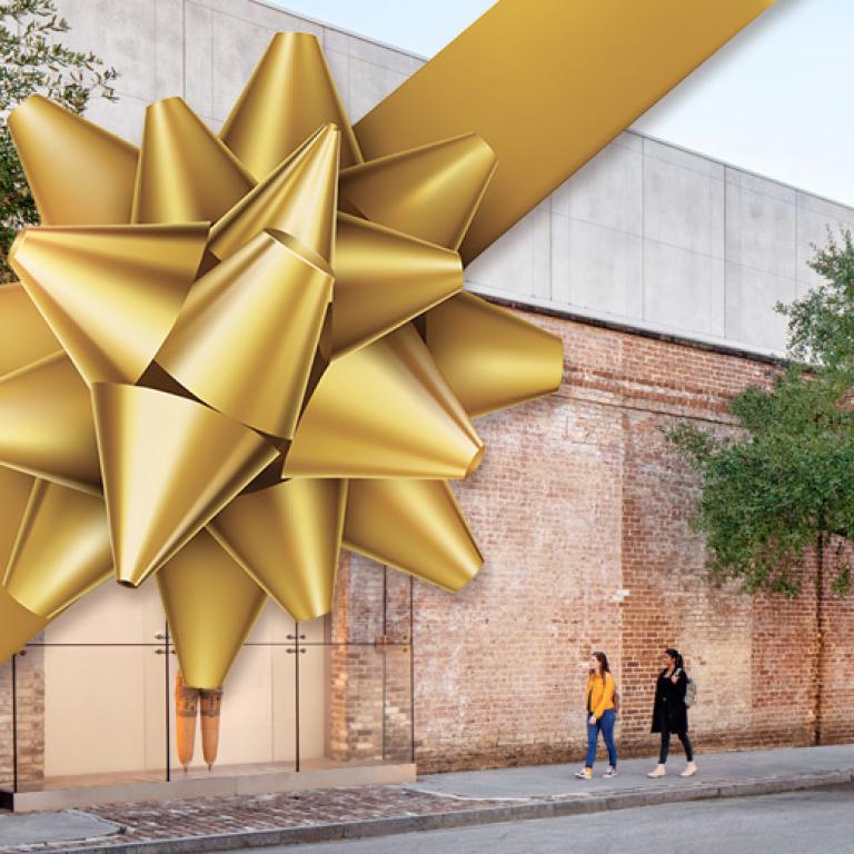 Exterior of SCAD MoA with festive bow