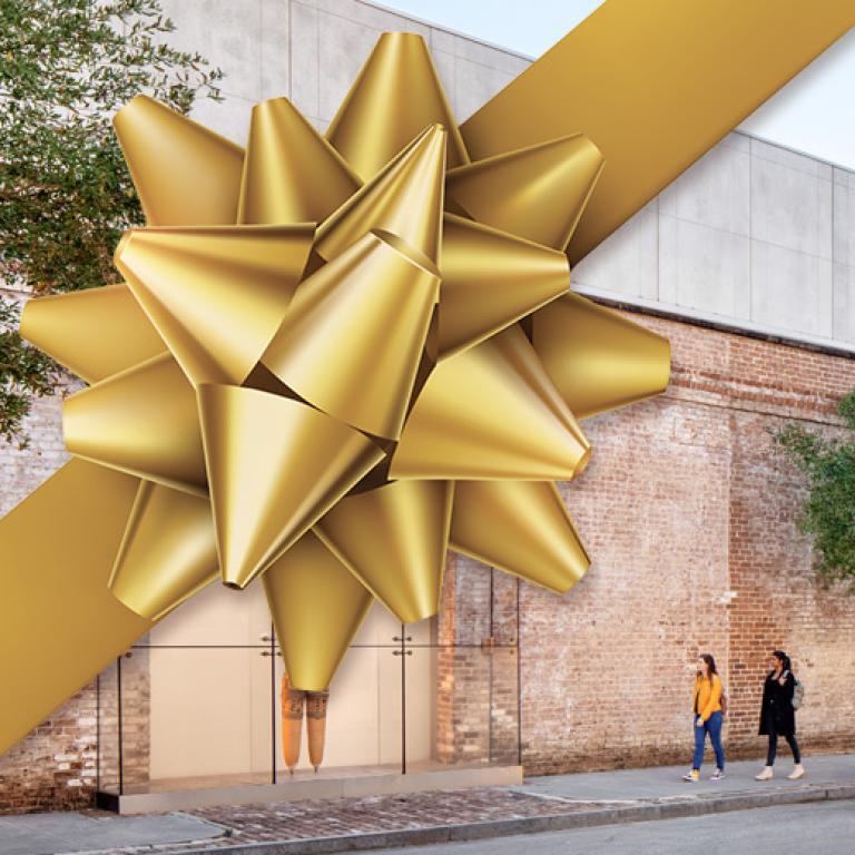 Exterior of SCAD MoA with festive bow