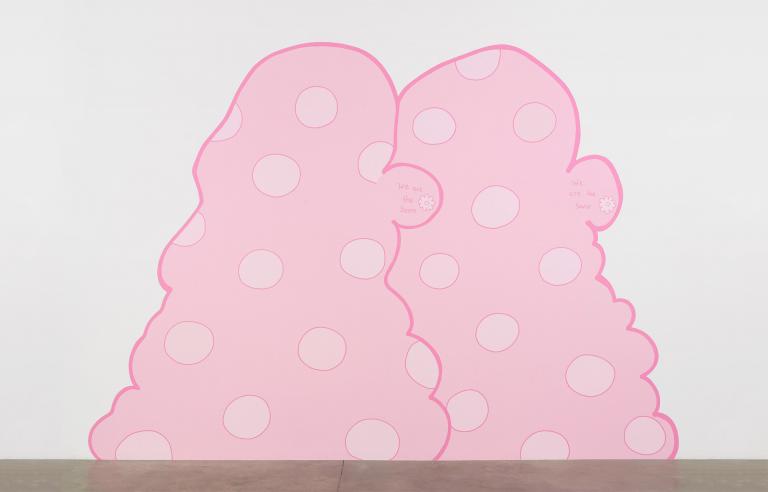 Lily van der Stokker, "We Are The Same," detail, acrylic wall painting, 133" x 187", 2014. Courtesy of the artist, Air de Paris, Paris, and kaufmann repetto, Milan/New York.