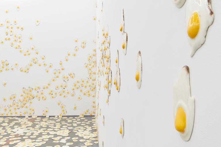 Christopher Chiappa, "LIVESTRONG," detail, installation view, 2015. Image courtesy of the artist and Kate Werble Gallery, New York. Photo by Elisabeth Bernstein.