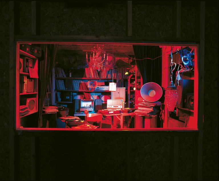 Janet Cardiff and George Bures Miller, "Opera for a Small Room," detail, mixed media with sound, record players, records and synchronized lighting, 102" x 118" x 177", 2005. Courtesy of the artists and Luhring Augustine Gallery, New York.