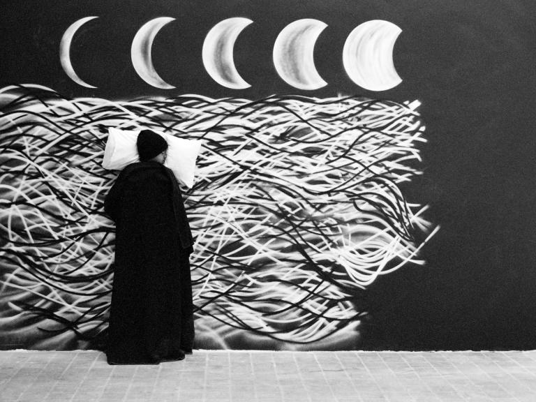 Robin Rhode, "The Moon is Asleep," detail, 2015, super 8mm film transferred to digital HD. Image courtesy of the artist and Lehmann Maupin, New York and Hong Kong.