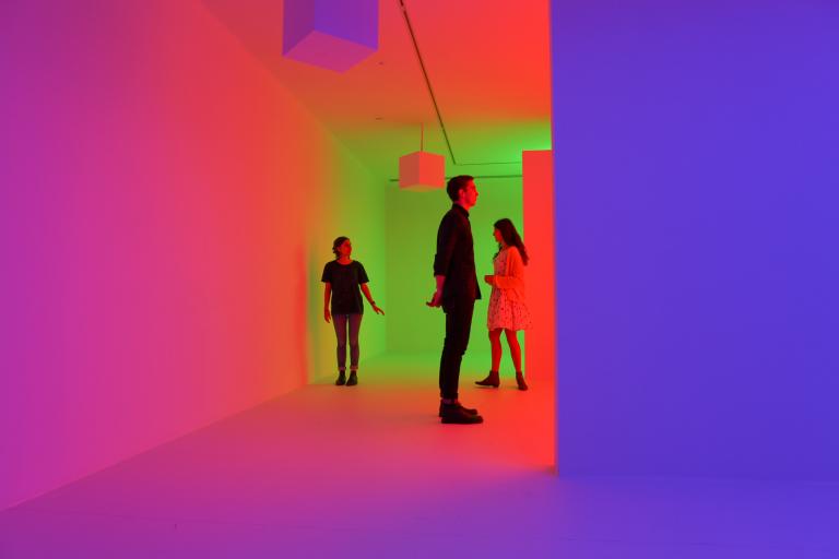 Carlos Cruz-Diez, "Chromosaturation," detail, as installed in Museum of Contemporary Art Australia, Sydney, 2015. Photo by Maja Baska.