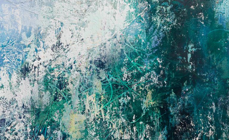 José Parlá, SCAD painting alumnus, "Nuevo Rumbo," detail, acrylic and ink on canvas, 2015. Photograph courtesy of José Parlá.