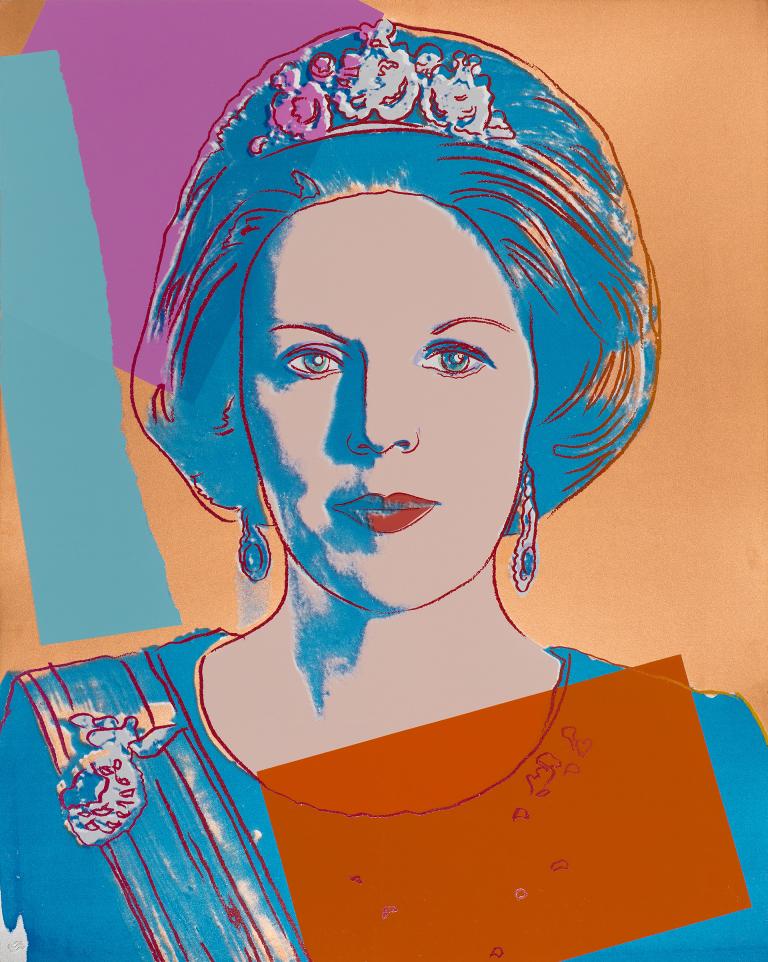 Andy Warhol, "Reigning Queens (Royal Edition): Queen Beatrix of the Netherlands," screenprint and diamond dust on Lenox Museum Board, 39.4" x 31.5", 1985. SCAD permanent collection. Gift of The Andy Warhol Foundation for the Visual Arts, New York.