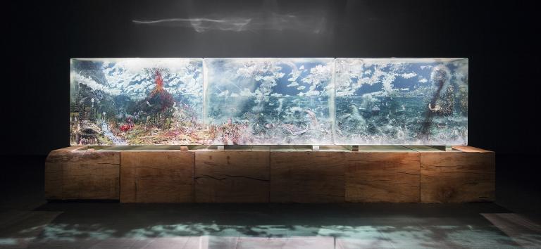 Dustin Yellin, "The Triptych," Feb. 7-June 8, SCAD Museum of Art, Experimental Gallery. Presented as part of deFINE ART 2014. Photograph by John McKinnon. Courtesy of SCAD.
