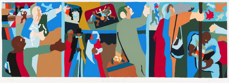 Jacob Lawrence, “New York in Transit I,” 1998, silkscreen, edition of 50 with 5 AP, © 2015 The Jacob and Gwendolyn Knight Lawrence Foundation, Seattle / Artists Rights Society (ARS), New York. Jacob Lawrence, “New York in Transit I,” 1998, silkscreen, edition of 50 with 5 AP, © 2015 The Jacob and Gwendolyn Knight Lawrence Foundation, Seattle / Artists Rights Society (ARS), New York.