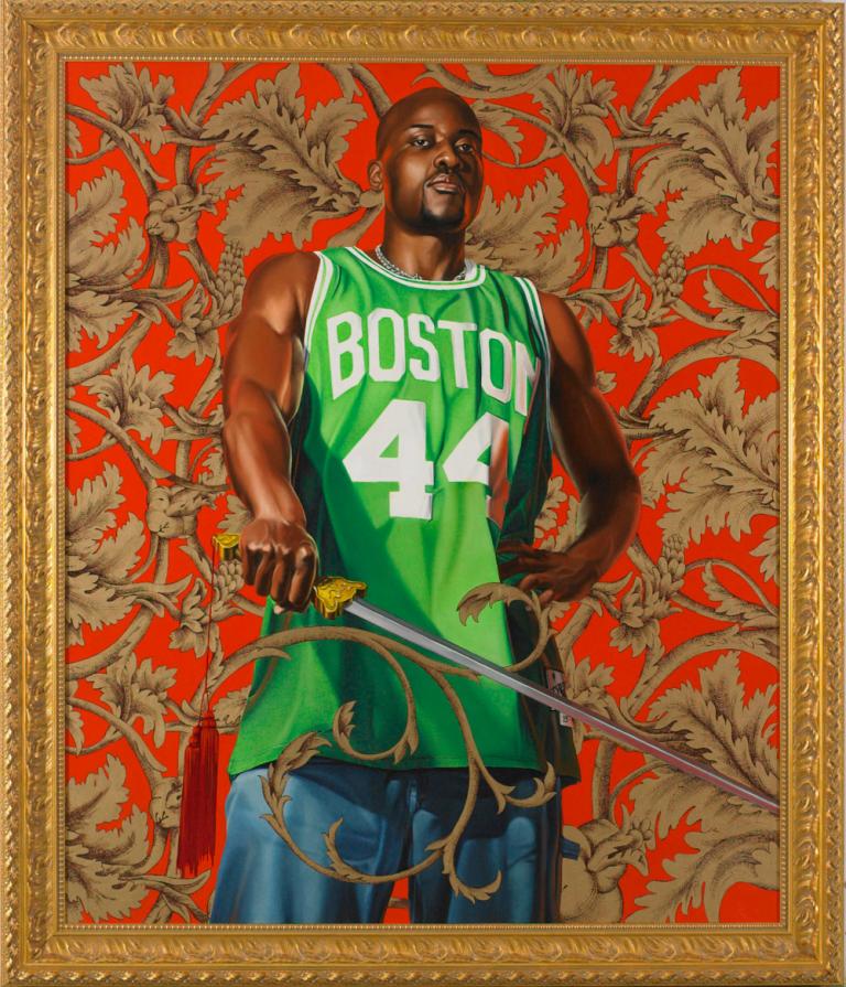 Kehinde Wiley, "Alexander the Great," oil and enamel on canvas, 6' x 5', 2007. Ann and Mel Schaffer Family Collection. Courtesy of Sean Kelly Gallery, New York, Roberts & Tilton, Culver City, California and Rhona Hoffman Gallery, Chicago. Kehinde Wiley, "Alexander the Great," oil and enamel on canvas, 6' x 5', 2007. Ann and Mel Schaffer Family Collection. Courtesy of Sean Kelly Gallery, New York, Roberts & Tilton, Culver City, California and Rhona Hoffman Gallery, Chicago.