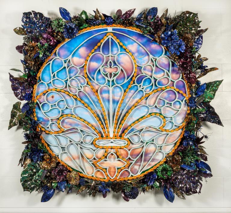 Rashaad Newsome, “Wild Magnolia,” collage in customized antique frame, 72” x 70” x 7”, 2013. Image courtesy of the artist and Marlborough Gallery, New York.