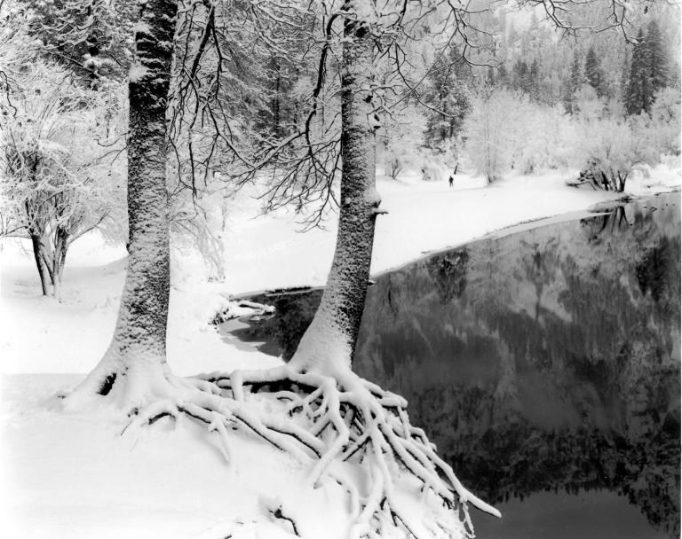 Tom Fischer, “Merced River, Winter, Yosemite Valley, California,” gelatin silver print, 1989. Image courtesy of the artist.