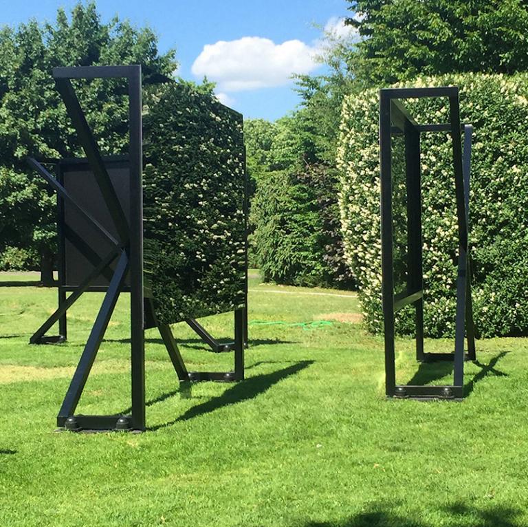 Tom Burr, "No Access," aluminum frames with a polished, tinted steel face, 2015. Courtesy of Bortolami, New York.