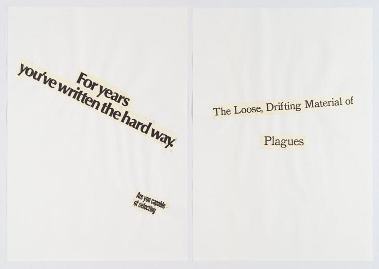 Lorraine O’Grady, "Cutting Out CONYT, Haiku Diptych 10," Japanese paper with letterpress printing, cut-out and collaged on laid paper, 1977/2017. Two panels, each 30" x 40", framed size: 62" x 42". Edition of 12 with 1AP. Courtesy of the artist and Alexander Gray Associates, New York © 2018 Lorraine O’Grady / Artists Rights Society (ARS), New York.