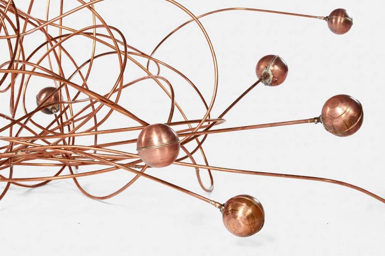 Nicholas Hlobo, "Untitled," brass, bronze, copper and rope, dimensions variable, 2018. Courtesy of the artist and Lehmann Maupin, New York, Seoul, Hong Kong.