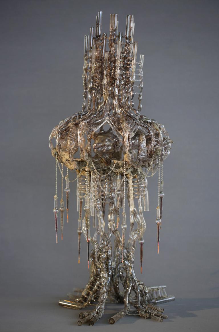 Seven of Fronds sculpture made of glass and found objects