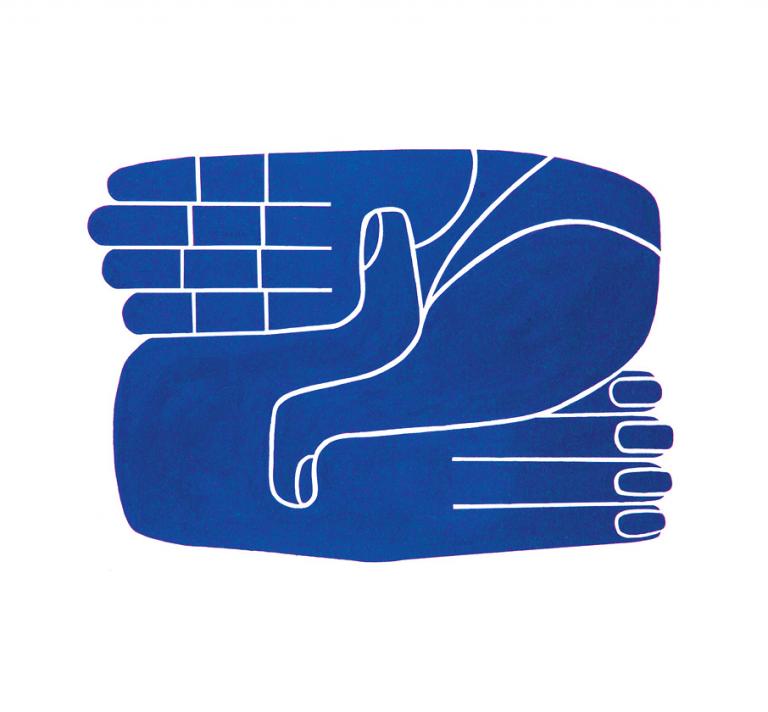 Blue hands image for Carla Fernandez and Pedro Reyes exhibition