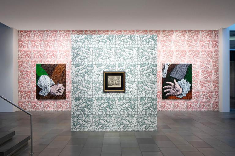 Installation view of Charlie Billingham exhibition at SCAD Museum of Art