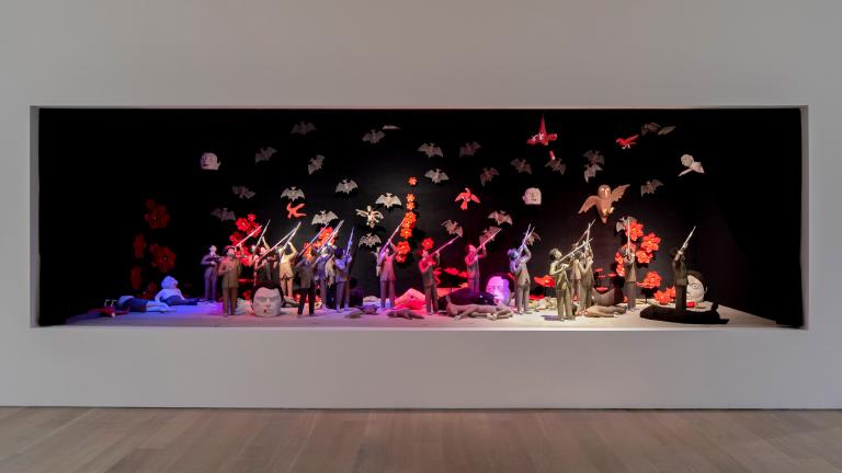 Installation views of Marcel Dzama exhibit at SCAD Museum