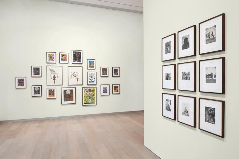 Installation views of Marcel Dzama exhibit at SCAD Museum