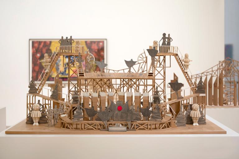 Installation views of Marcel Dzama exhibit at SCAD Museum