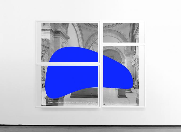Ira Lombardía, "The Rest Is History (Statuary Hall, MET)," 2021, photogravure and screen print, 86 ½ x 67 in. Courtesy of the artist and Galeria Alarcón Criado. Signature image for Ira Lombardia exhibition