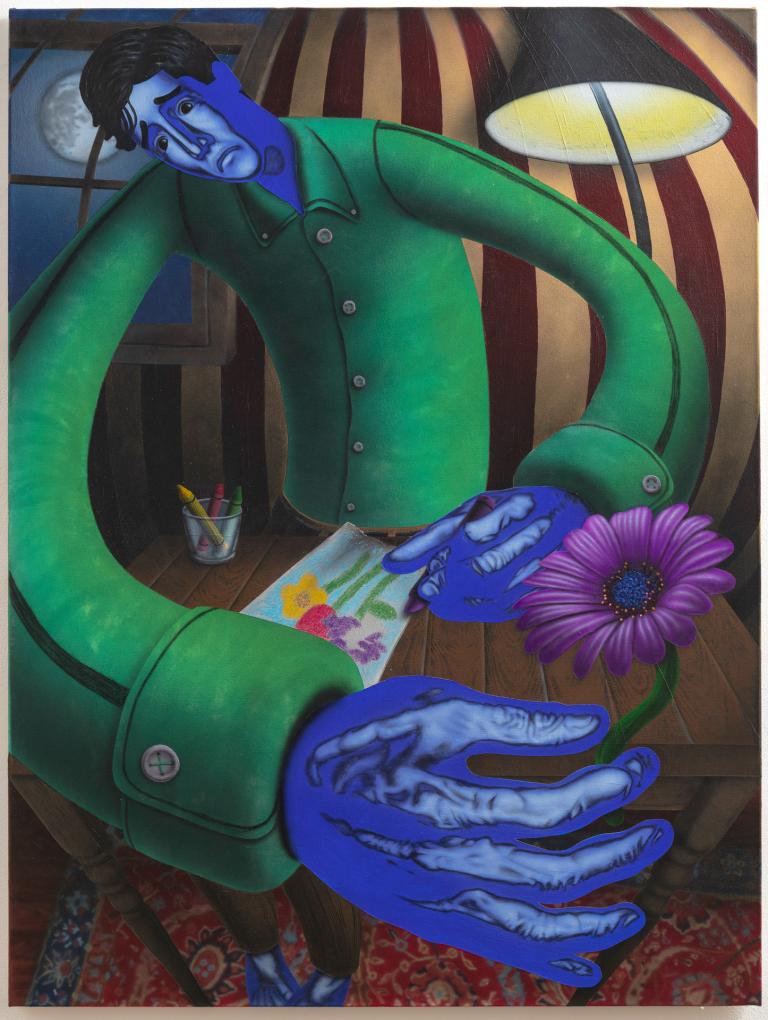 Carter Flachbarth, “DRAW,” 2021, acrylic on canvas, 48 x 36 in. Courtesy of the artist and Richard Heller Gallery. Signature image for Carter Flachbarth exhibition