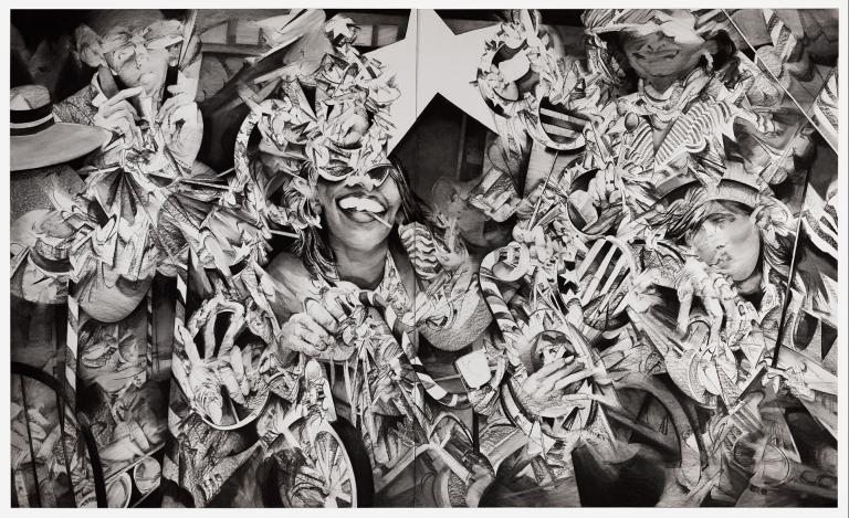 Anna Park, "Hero Mentality," 2021, charcoal on paper on panel, 72 x 120 in. © Anna Park. Courtesy of Kimberly and Ben Gould. Signature image for Anna Park exhibition