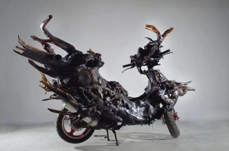 Shi Jinsong, "Let's Go," 2013, motorcycle, industrial waste, and resin, 106 x 39 x 63 in. Courtesy of the artist and Eli Klein Gallery, New York. Signature image for Shi Jinsong exhibition