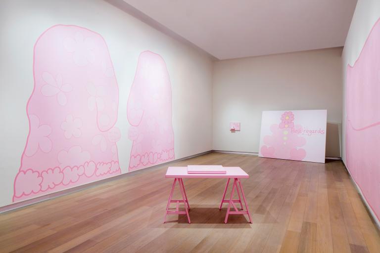 Installation view of Lily van der Stokker exhibition