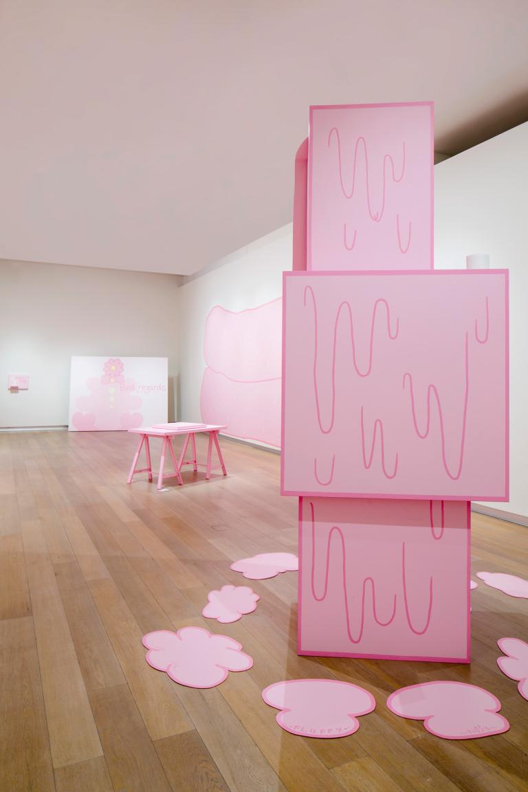 Installation view of Lily van der Stokker exhibition