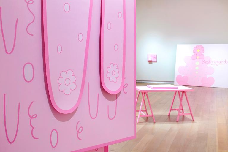 Installation view of Lily van der Stokker exhibition