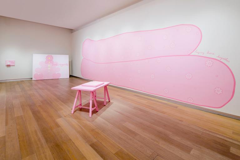 Installation view of Lily van der Stokker exhibition