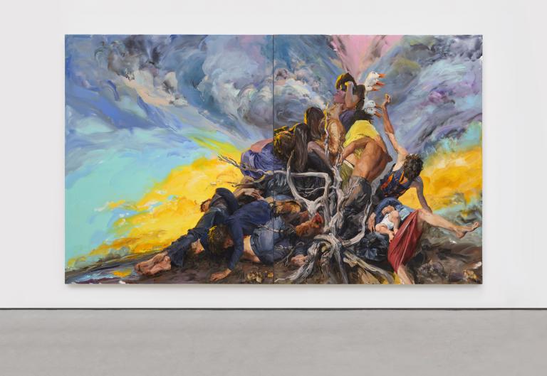 Yu Hong, "Pyramid," 2022, acrylic on canvas, two parts: 118 1/8 x 98 3/8 in. each. Courtesy of Lisson Gallery. © Yu Hong. Photo by Yang Hao. Yu Hong exhibition signature image